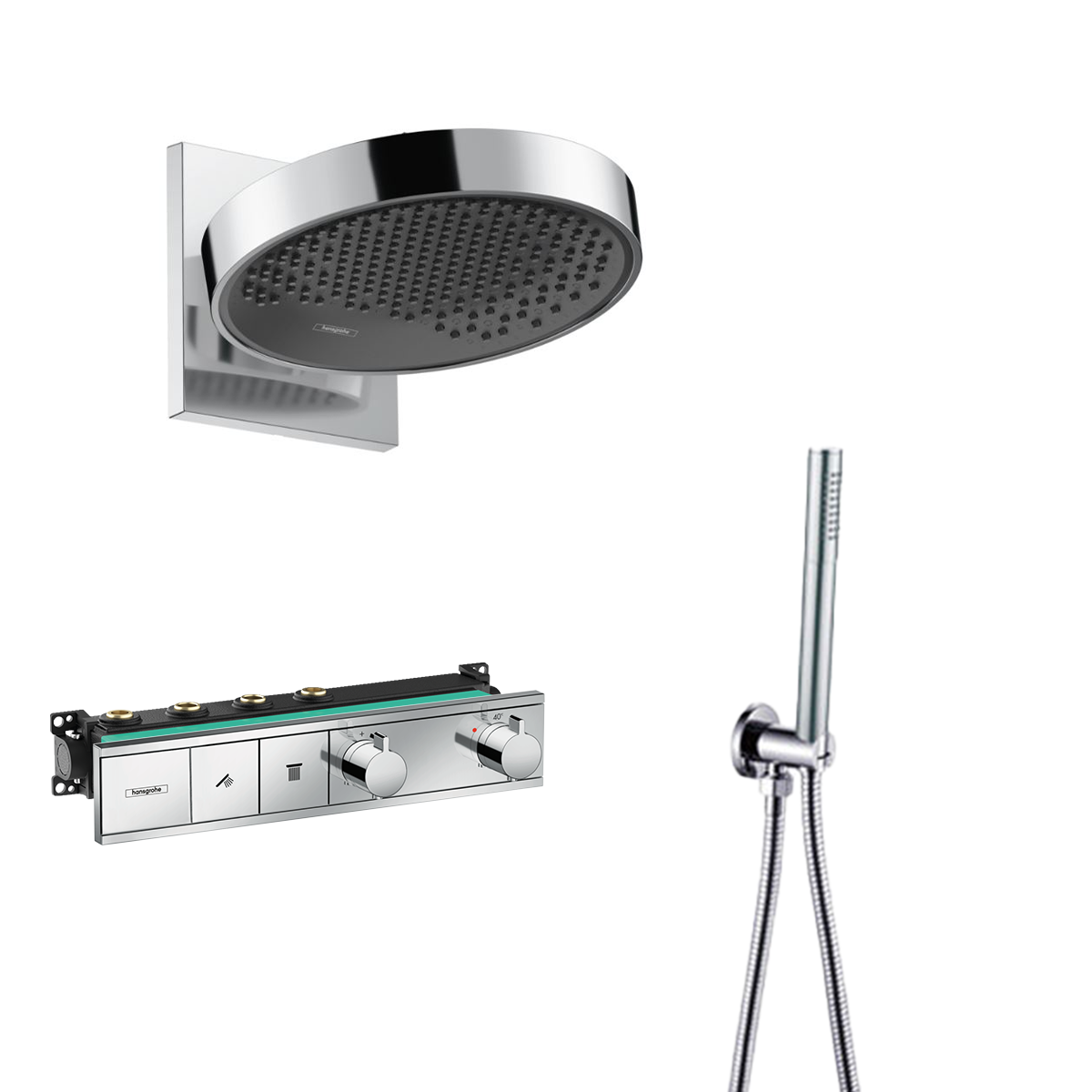 Hansgrohe Rainfinity inbouw regendouche waterbesparend met thermostaatkraan RainSelect en Saniclear handdouche chroom