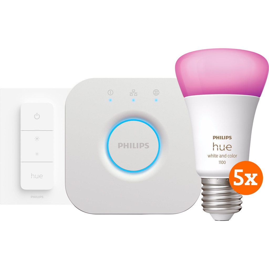 Philips Hue White & Colour Starter 5-Pack E27 + dimmer