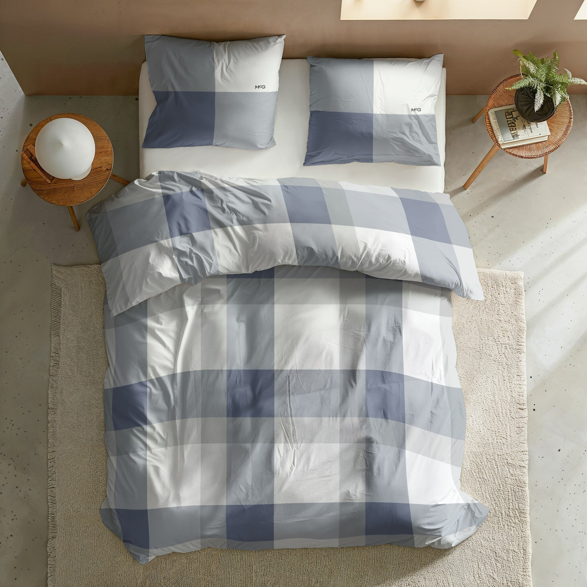 Flanellen Dekbedovertrek Blue Check - Lits-Jumeaux (240x240 cm) - Wit & Blauw - Dessin: Ruiten - McGregor - Dekbed-Discounter.nl