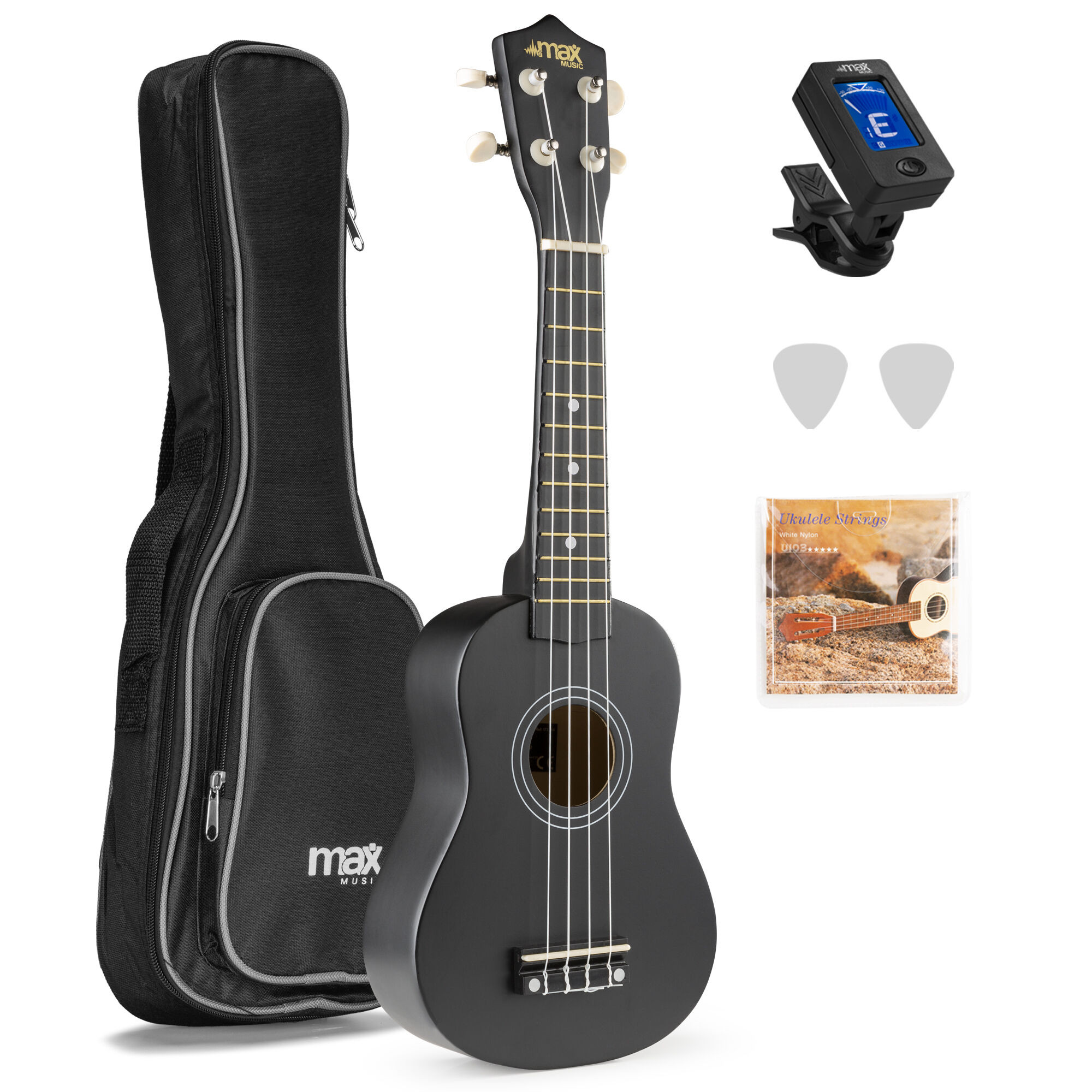 MAX UKEY Ukelele set met 21" Ukulele en accessoires - Zwart