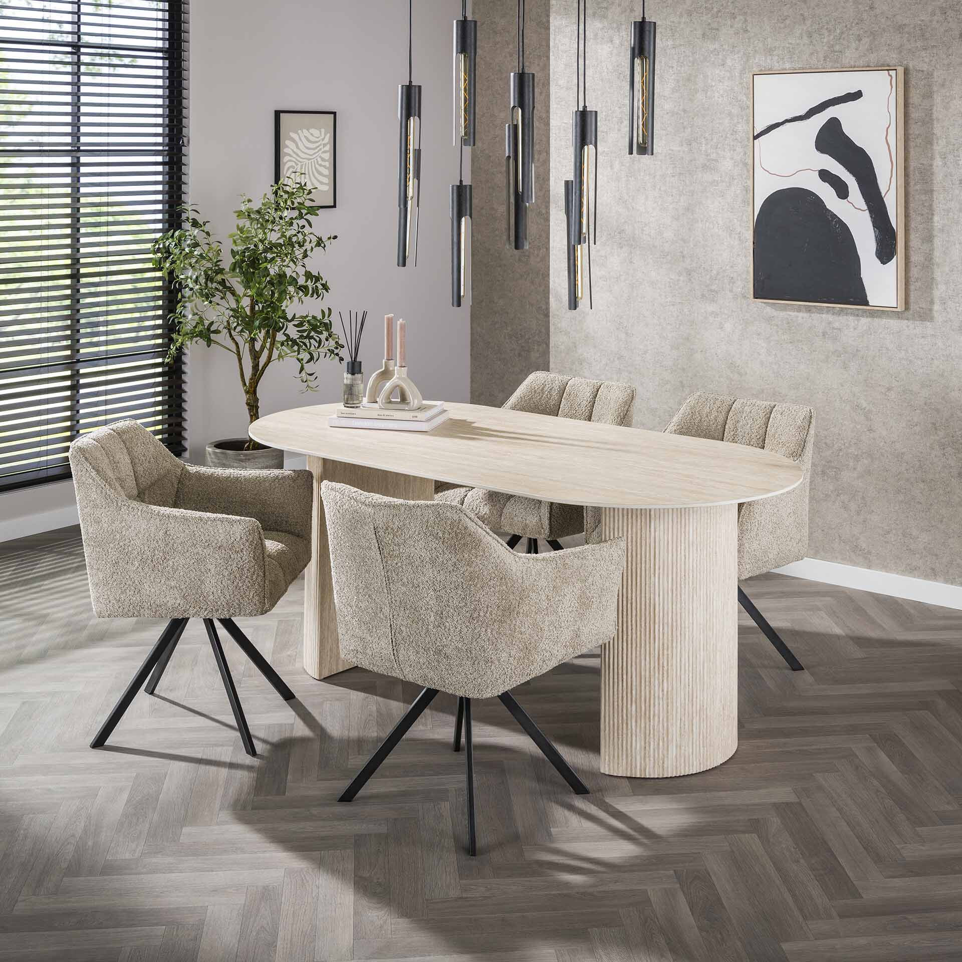 LifestyleFurn Ovale Eettafel Ciarra Travertin keramiek, 180 x 90cm - Ceramic travertine - Ovaal