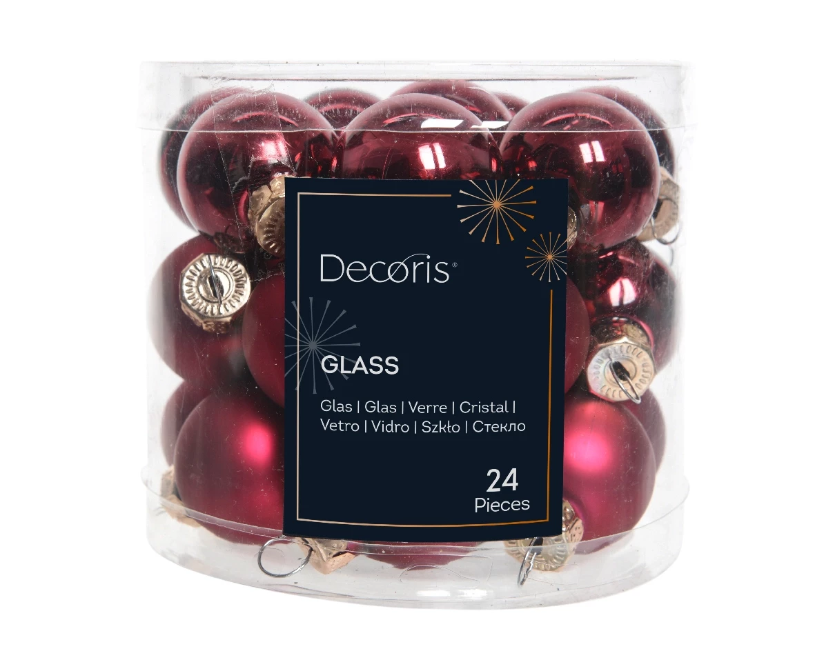 Decoris kerstballen set glas 24st Ossenbloed 2,5cm