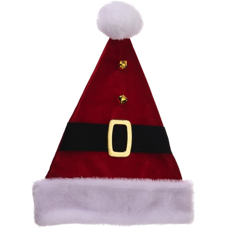 Kerstmuts - rood - met riempje - 40 cm - polyester - volwassenen