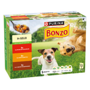 Bonzo Vitafit Adult maaltijdzakjes rund kip lam in gelei (85g) 4 dozen (48 x 85 g)