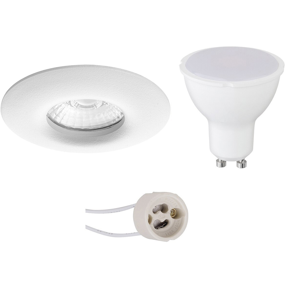 LED Spot Set - Pragmi Luno Pro - Waterdicht IP65 - GU10 Fitting - Dimbaar - Inbouw Rond - Mat Wit - 6W - Helder/Koud Wit 6400K - Ø82mm