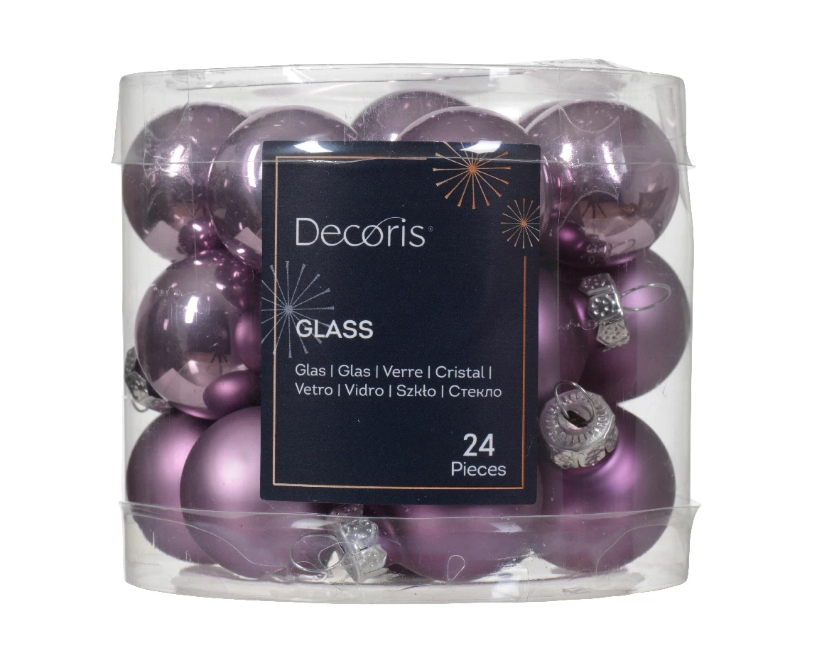 Decoris kerstballen glas 24st lila 2,5cm