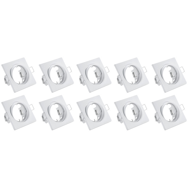 Spot Armatuur 10 Pack - Trion - GU10 Inbouwspot - Vierkant - Wit - Aluminium - Kantelbaar 80mm