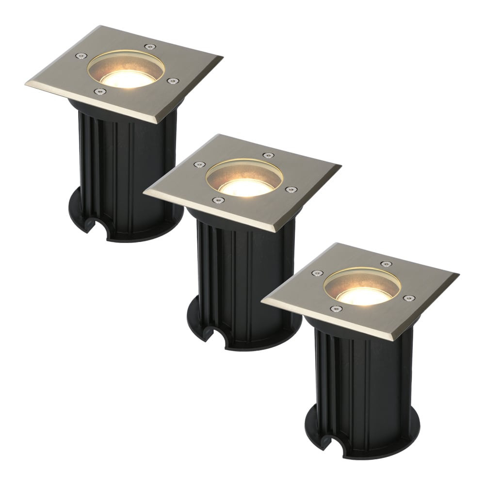 HOFTRONIC™ 3x Ramsay dimbare LED grondspot - Vierkant - RVS - 2700K warm wit - 5 Watt - IP67 straal waterdicht - 3 jaar garantie