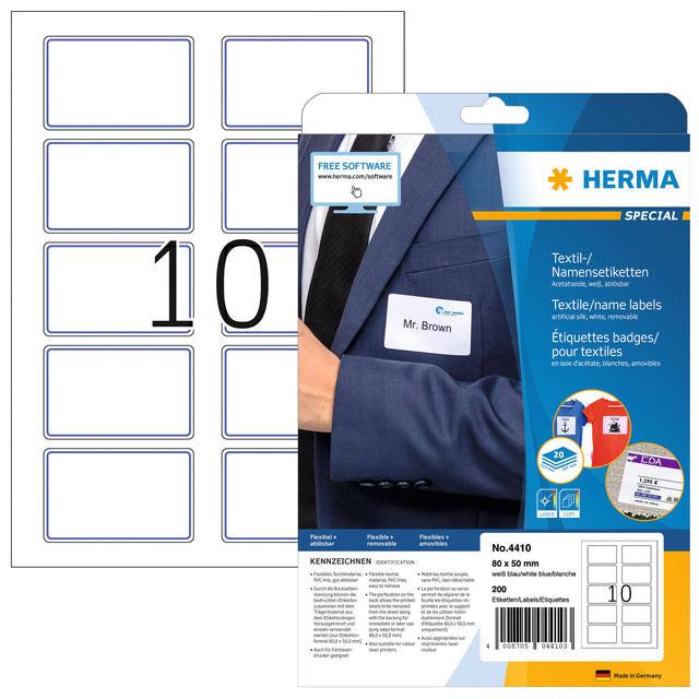 Naambadge etiket HERMA 4410 80X50mm wit blauw