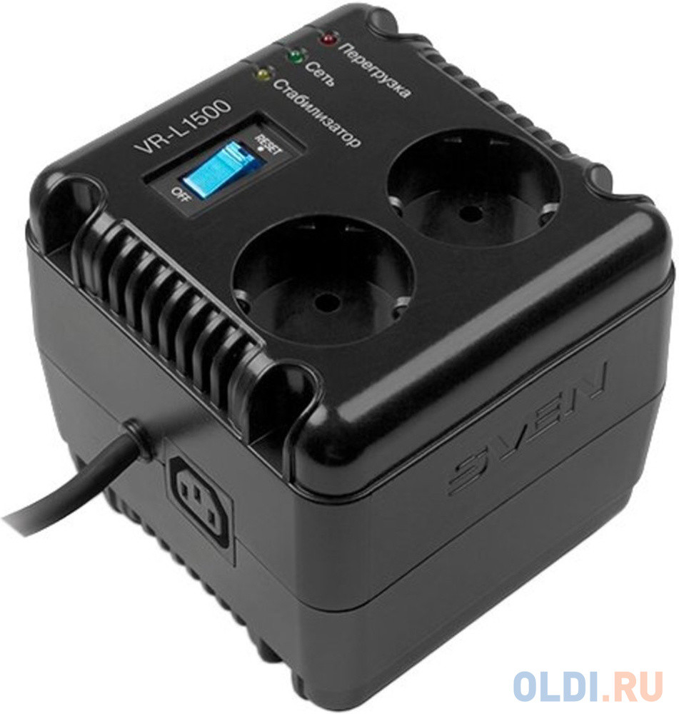 Stabilizer SVEN VR-L1500, Relay, 500W, 184-285v, 2 euro outlets, 1 розетка ІЕС 320, black,  124 ? 119 ? 124mm, 2.09kg.