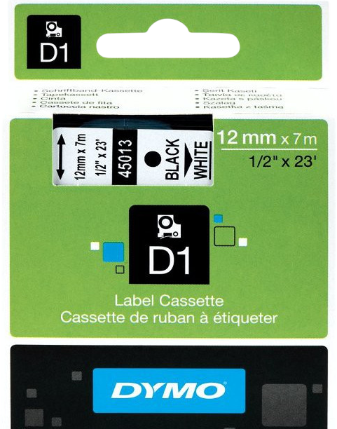 DYMO Authentieke D1 labels Zwart-Wit (12 mm x 7 m)