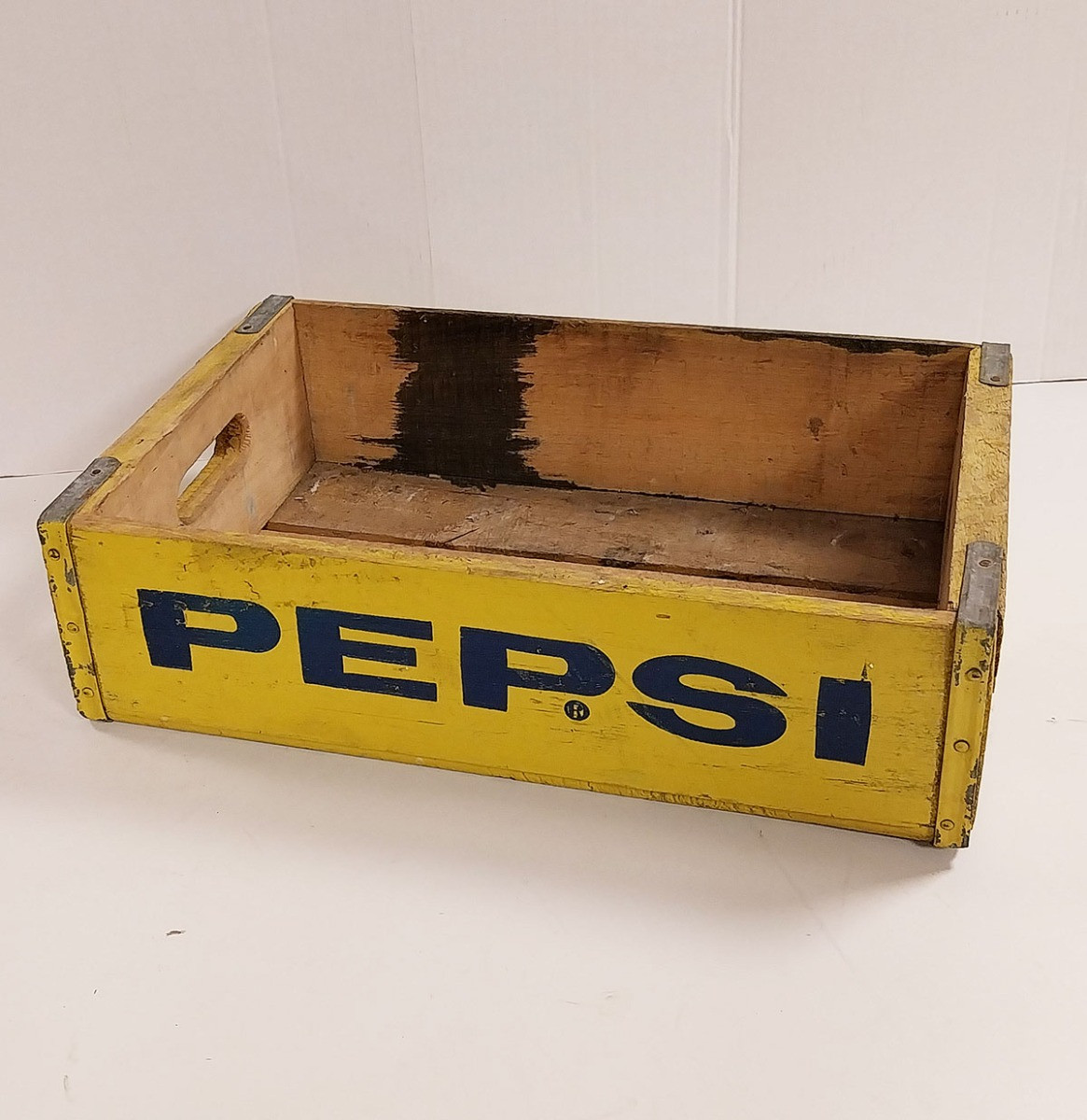 Vintage Origineel Geel Pepsi Houten Kratje