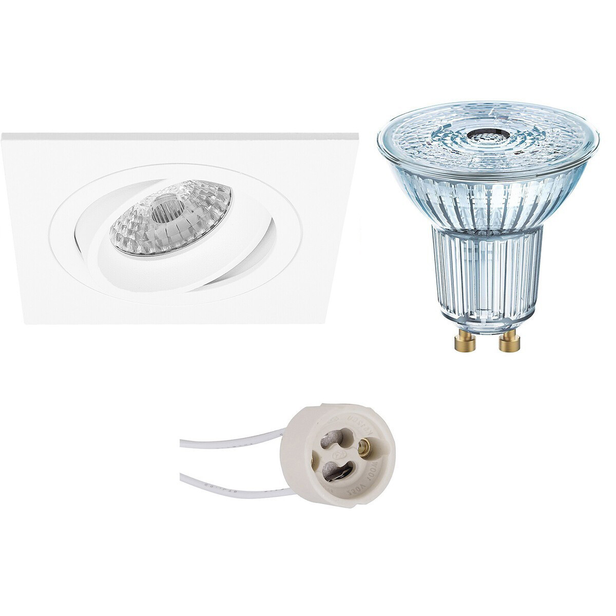 LED Spot Set - LEDVANCE Parathom PAR16 940 36D - Pragmi Borny Pro - GU10 Fitting - Dimbaar - Inbouw Vierkant - Mat Wit - 3.7W - Natuurlijk Wit 4000K - Kantelbaar - 92mm