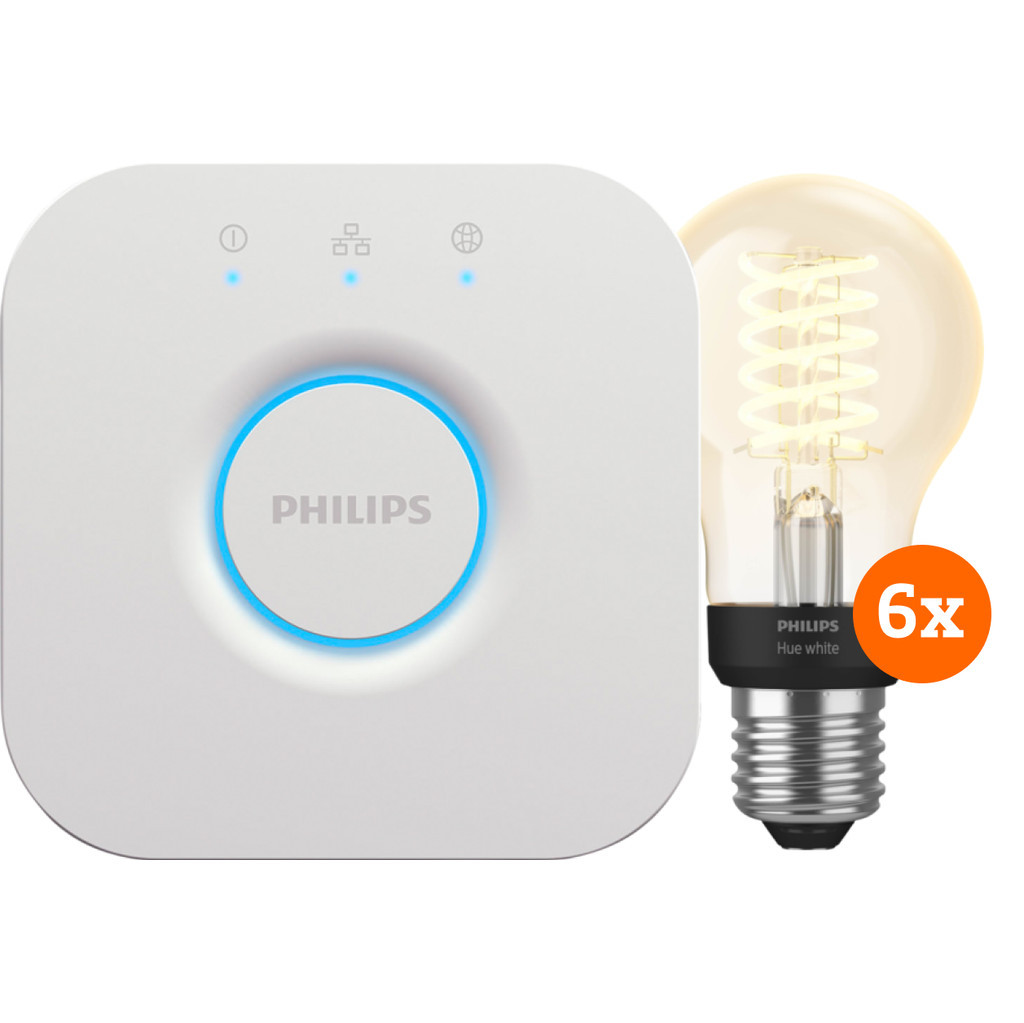 Philips Hue Filament White Standaard E27 6-Pack + bridge