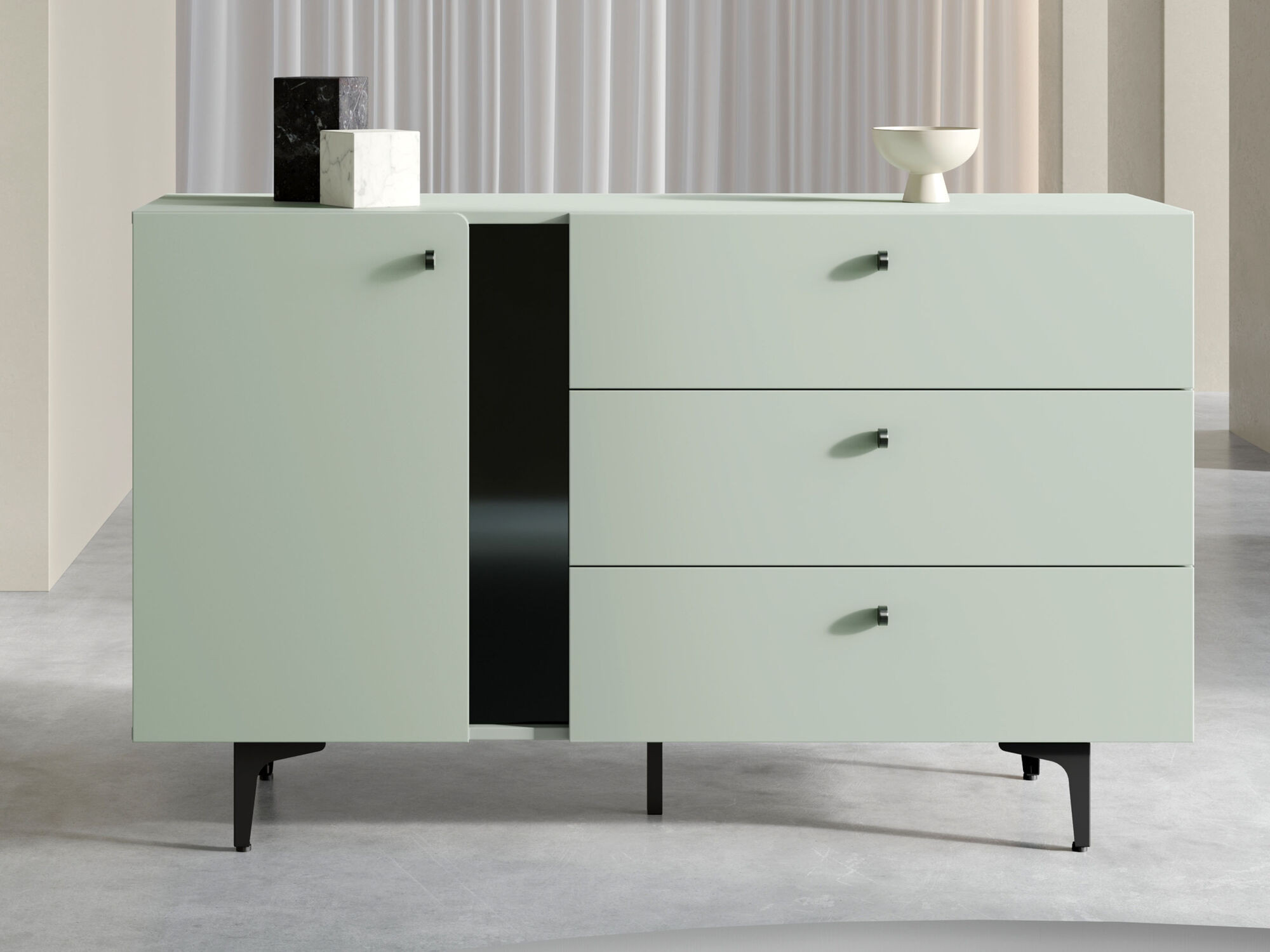 Dressoir COLORUS 1 deur 3 lades salie groen