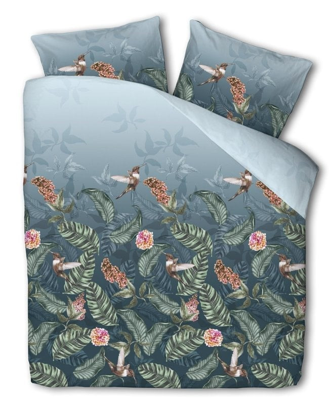 Dekbedovertrek Birdy Bowi - Eenpersoons (140x220 cm) - Blauw Polyester-katoen - Dessin: Natuur - Fresh and Co - Dekbed-Discounter.nl