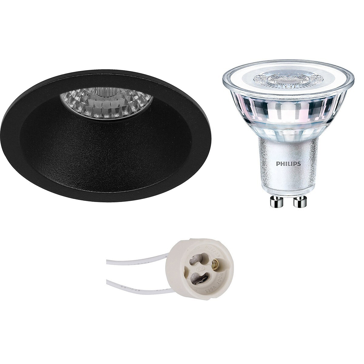 LED Spot Set - Pragmi Pollon Pro - GU10 Fitting - Inbouw Rond - Mat Zwart - Verdiept - Ø82mm - Philips - CorePro 827 36D - 3.5W - Warm Wit 2700K