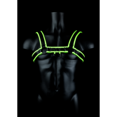 Ouch! by Shots Chest Bulldog Harness - Glow in the Dark - S/M