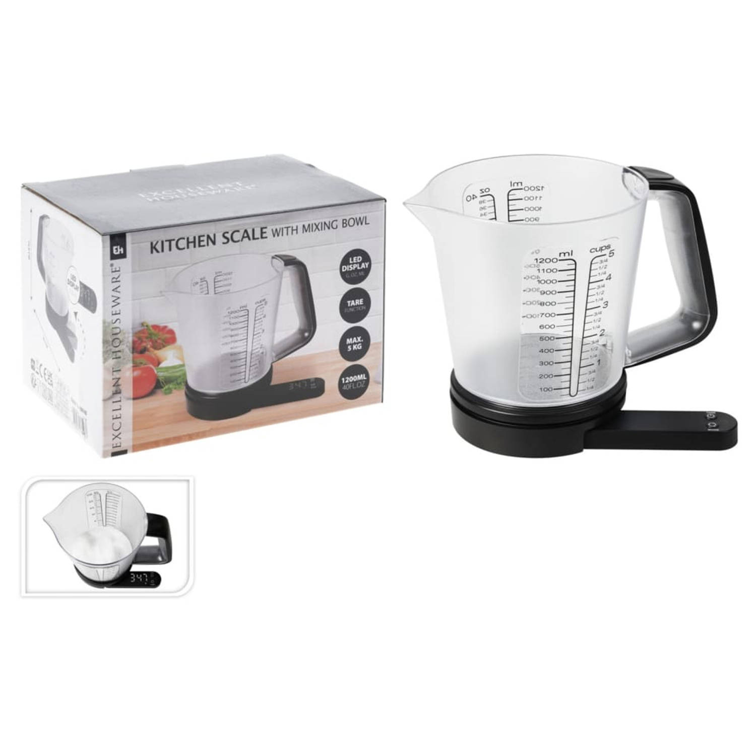 Excellent Houseware Keukenweegschaal met maatbeker 1200 ml