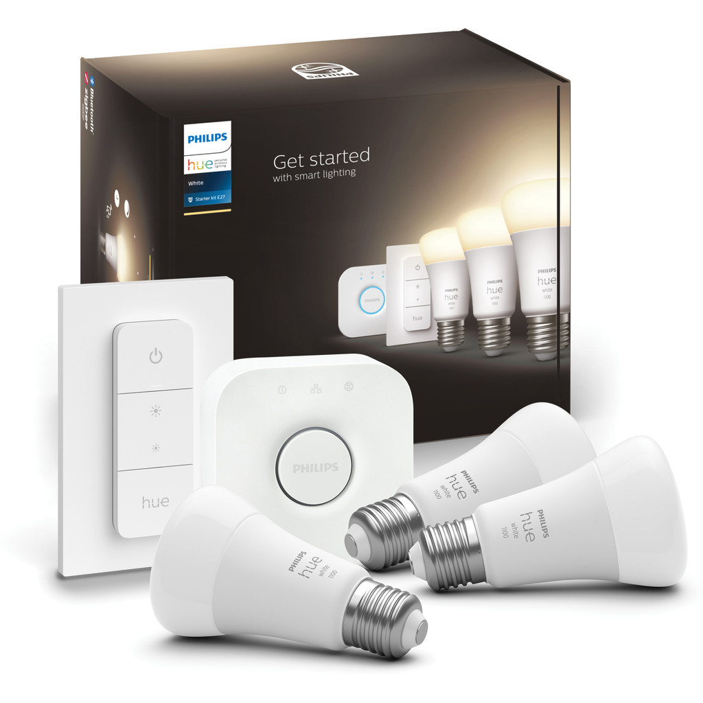 Philips Hue White Starter Pack E27 met 3 lampen, dimmer + Bridge