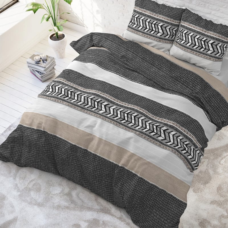 Dekbedovertrek Stripe - Eenpersoons (140x200 cm) - Grijs Katoen - Dessin: Patroon - Sleeptime - Dekbed-Discounter.nl