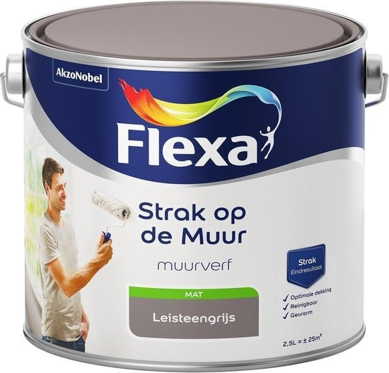 Flexa Strak op de Muur Muurverf - Mat - 2,5 liter - Leisteengrijs