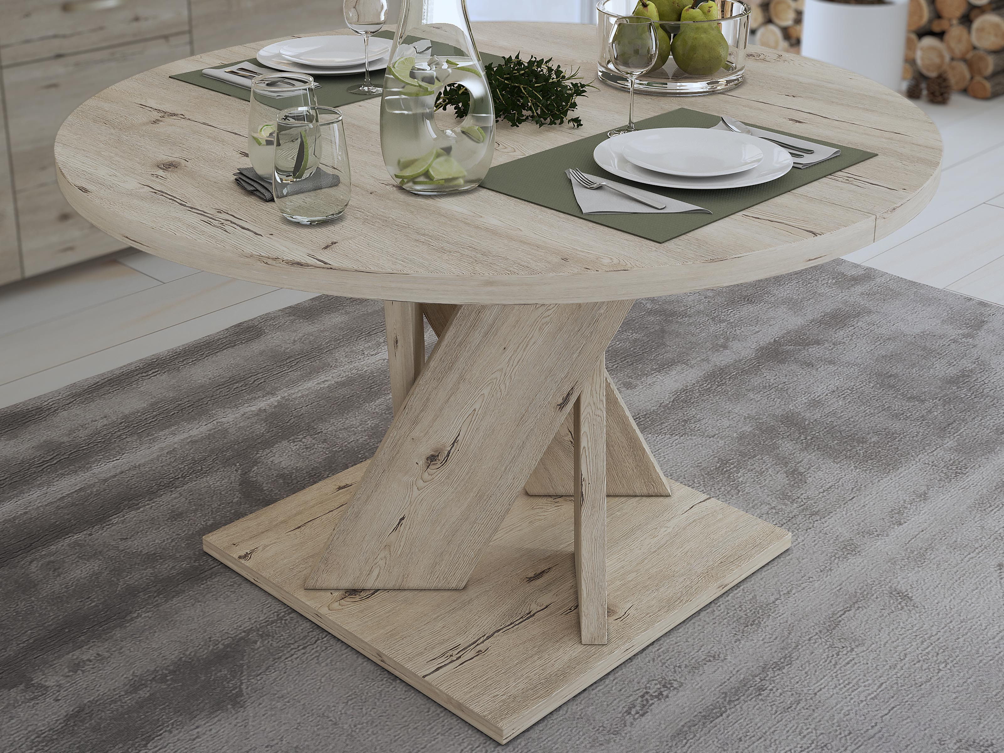 Ronde eettafel FOREVA 130 cm forest eik met verlengstuk