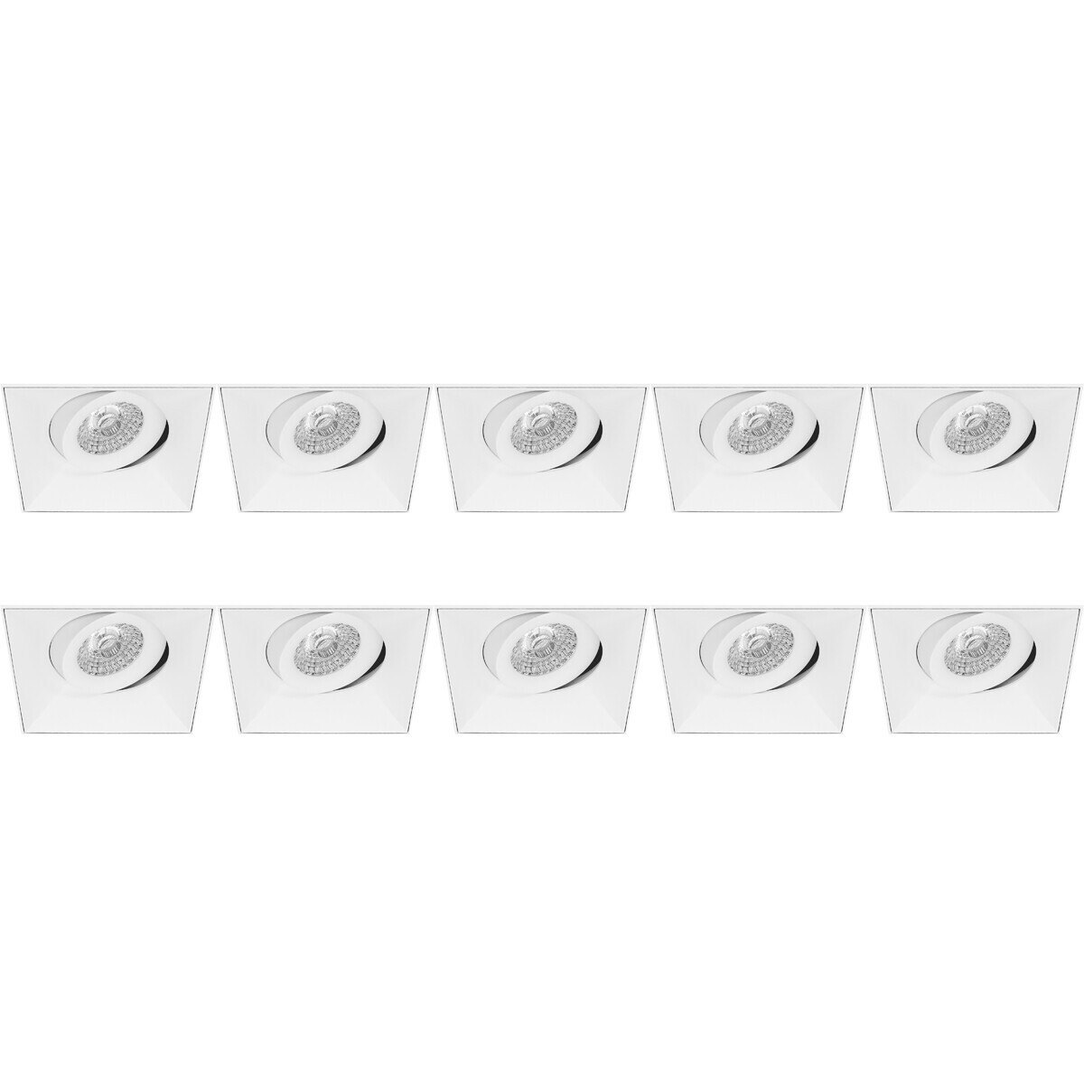 Spot Armatuur 10 Pack - Pragmi Nivas Pro - GU10 Inbouwspot - Vierkant - Wit - Aluminium - Trimless - Kantelbaar - 150mm