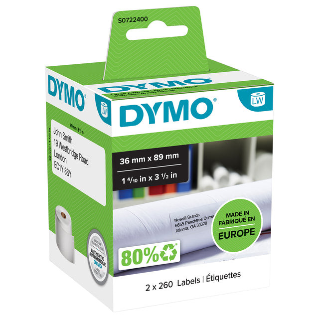 Etiket Dymo 99012 labelwriter 36x89mm adreslabel 520stuks | 6 stuks