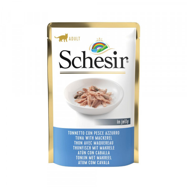 Schesir tonijn met makreel (jelly) natvoer kat (zakjes 85 g) 1 doos (20 x 85 g)