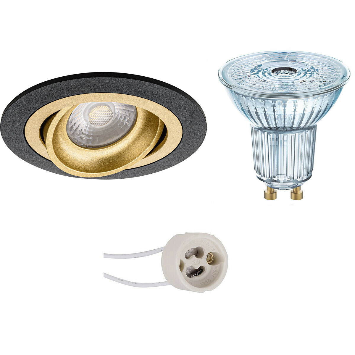 LED Spot Set - LEDVANCE Parathom PAR16 927 36D - Pragmi Alpin Pro - GU10 Fitting - Dimbaar - Inbouw Rond - Mat Zwart/Goud - 3.7W - Warm Wit 2700K - Kantelbaar Ø92mm