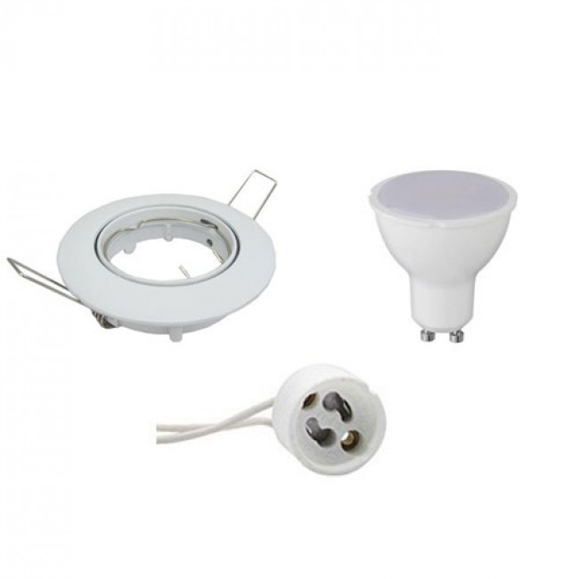 LED Spot Set - GU10 Fitting - Dimbaar - Inbouw Rond - Glans Wit - 6W - Natuurlijk Wit 4200K - Kantelbaar Ø82mm