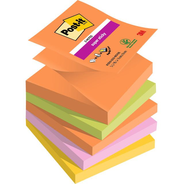 Memoblok 3M Post-it Z-Notes R330 Super Sticky 76X76mm BOOS | 12 stuks