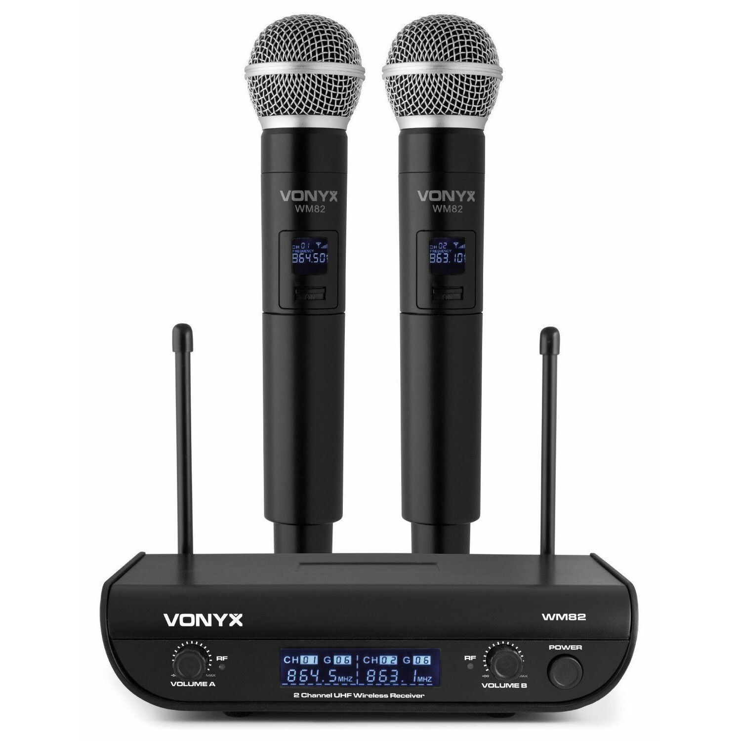 Vonyx WM82 draadloze microfoonset met twee UHF handmicrofoons