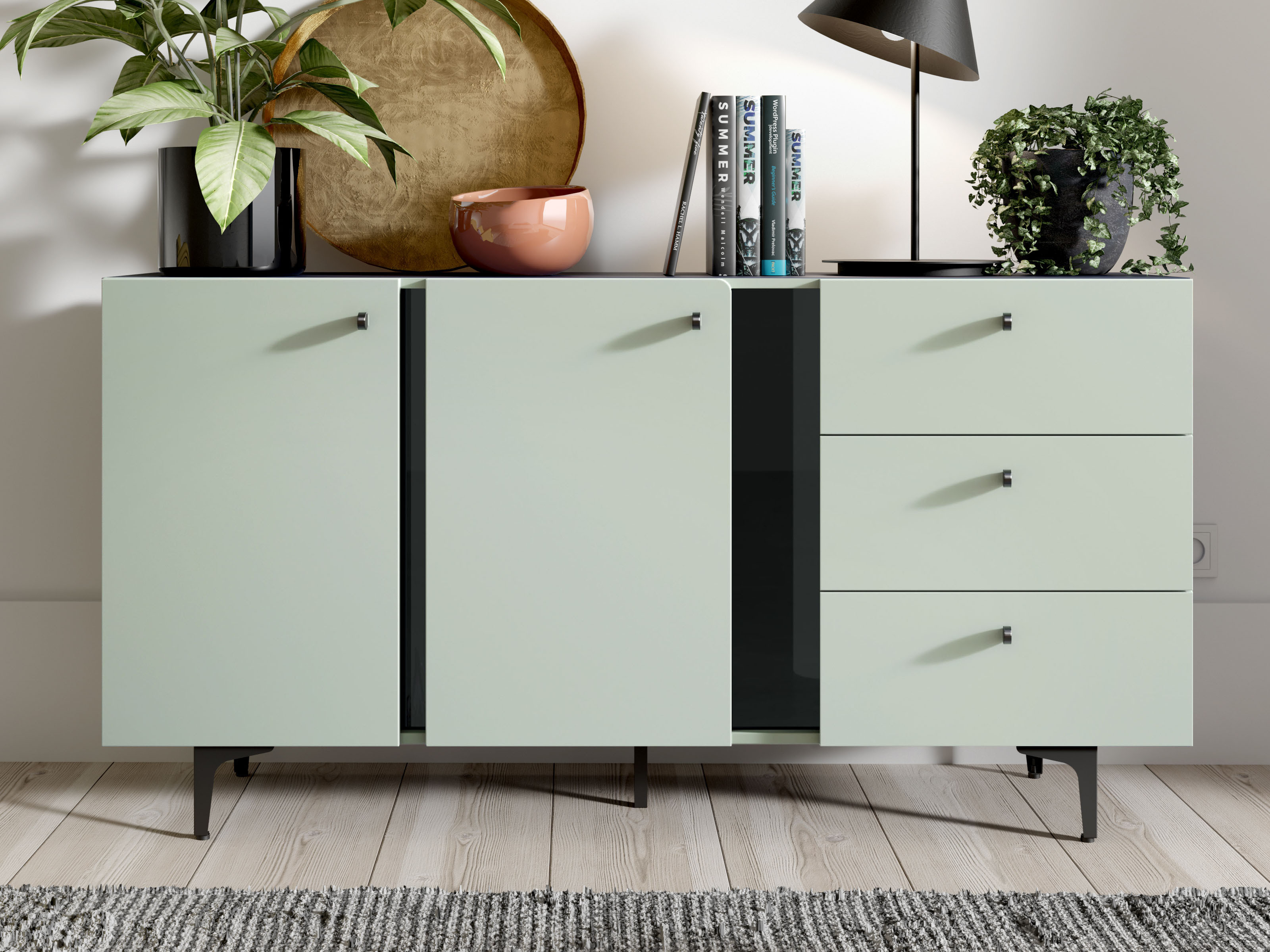 Dressoir COLORUS 2 deuren 3 lades salie groen