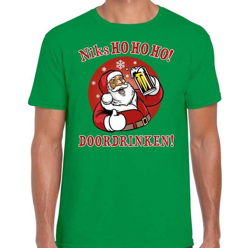 Fout Kerst shirt bier drinkende santa ho ho ho groen voor heren