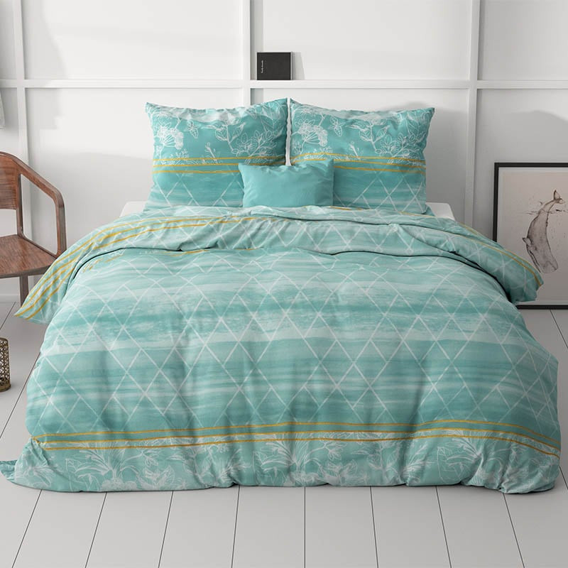 Dekbedovertrek Zara Turquoise - Lits-Jumeaux (240x220 cm) - Turquoise Polyester-katoen - Dessin: Ruiten - Sleeptime Elegance - Dekbed-Discounter.nl