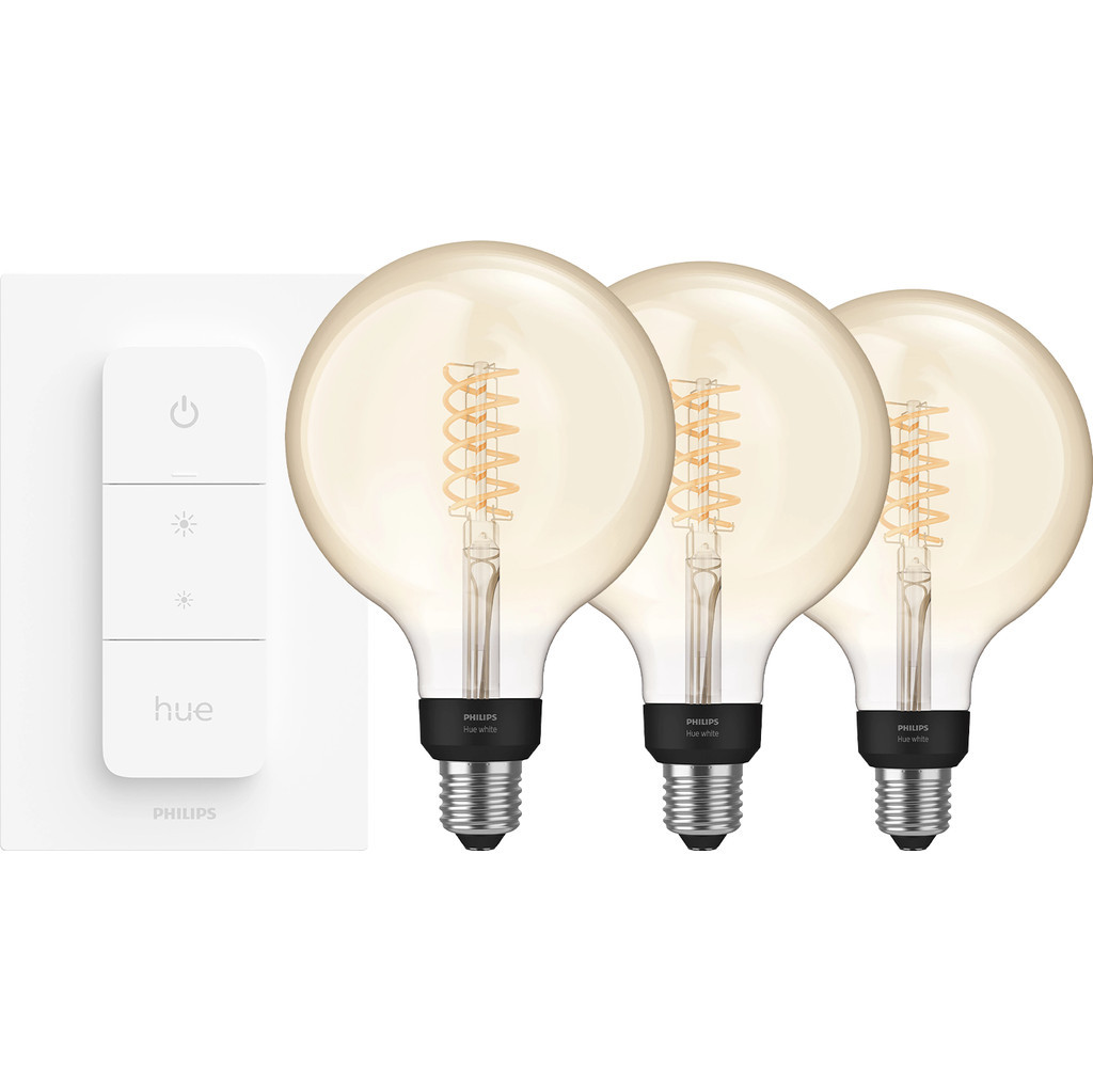 Philips Hue Filament White Globe XL 3-pack + dimmer