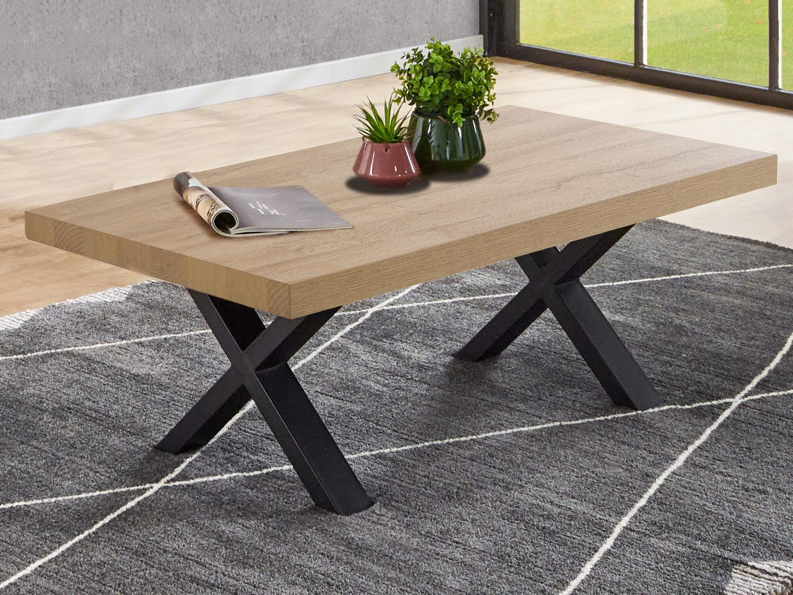 Salontafel LIEZE 130 cm franse eik met X-poten