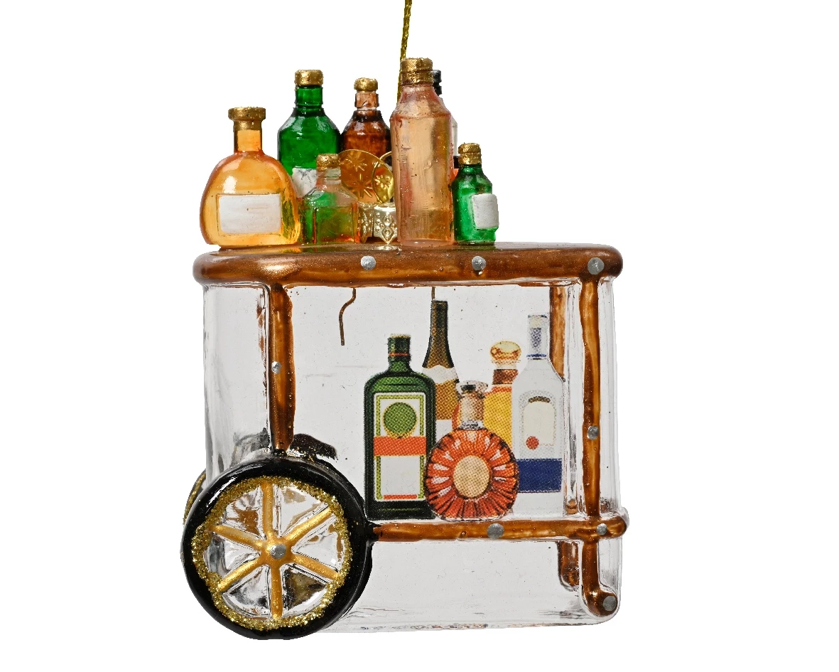 Kersthanger Glas Trolley Vol met Drank 7x5x10cm