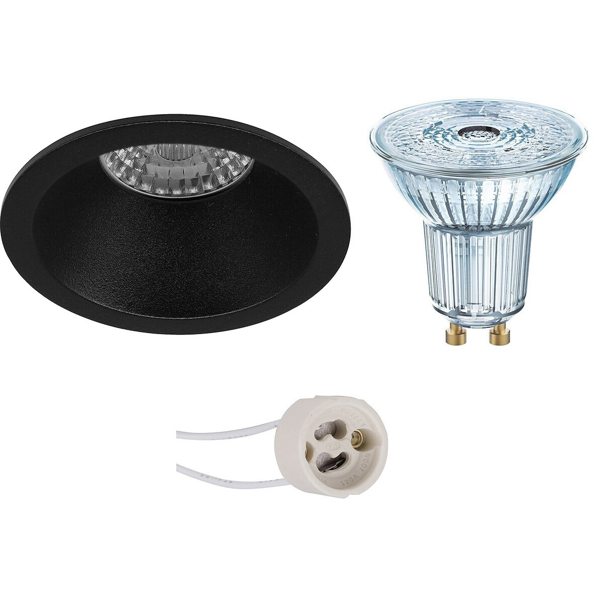 LED Spot Set - LEDVANCE Parathom PAR16 927 36D - Pragmi Pollon Pro - GU10 Fitting - Dimbaar - Inbouw Rond - Mat Zwart - 3.7W - Warm Wit 2700K - Verdiept - Ø82mm