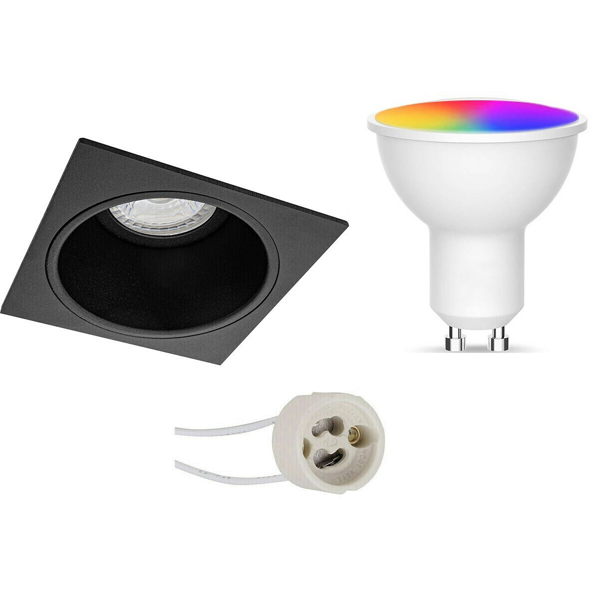 LED Spot Set GU10 - Facto - Smart LED - Wifi LED - Slimme LED - 5W - RGB+CCT - Aanpasbare Kleur - Dimbaar - Pragmi Minko Pro - Inbouw Vierkant - Mat Zwart - Verdiept - 90mm