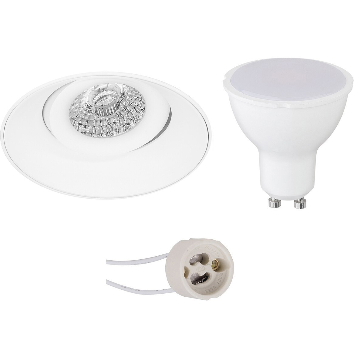 LED Spot Set - Pragmi Nivas Pro - GU10 Fitting - Dimbaar - Inbouw Rond - Mat Wit - 6W - Helder/Koud Wit 6400K - Trimless - Kantelbaar - Ø150mm