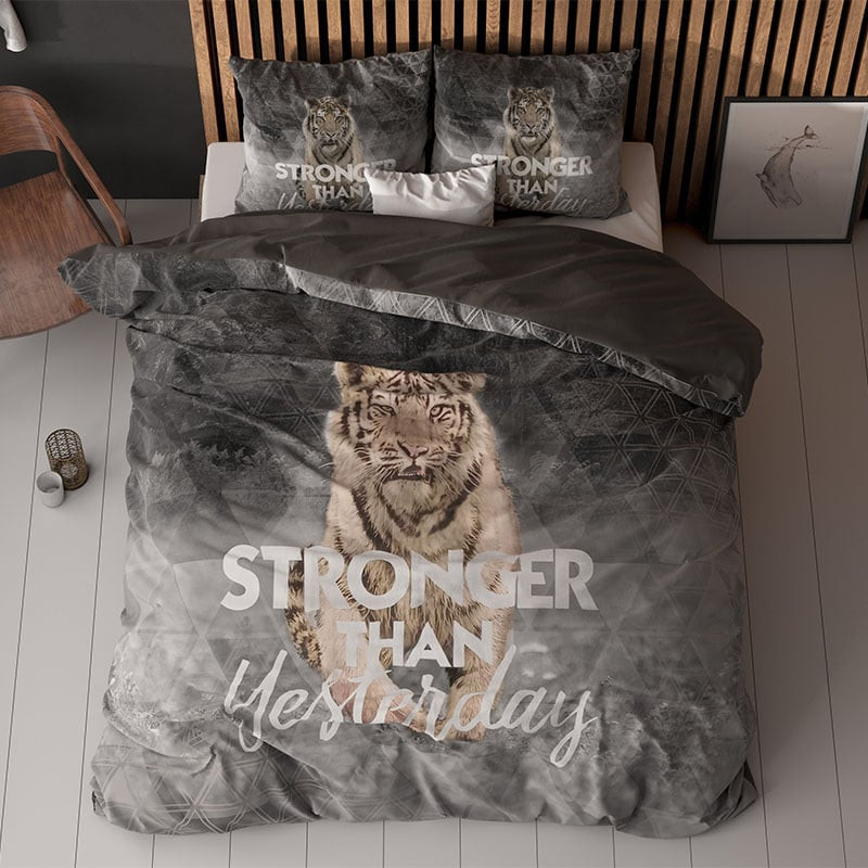 Dekbedovertrek Stronger - Eenpersoons (140x200 cm) - Grijs Katoen - Dessin: Dieren - Sleeptime - Dekbed-Discounter.nl