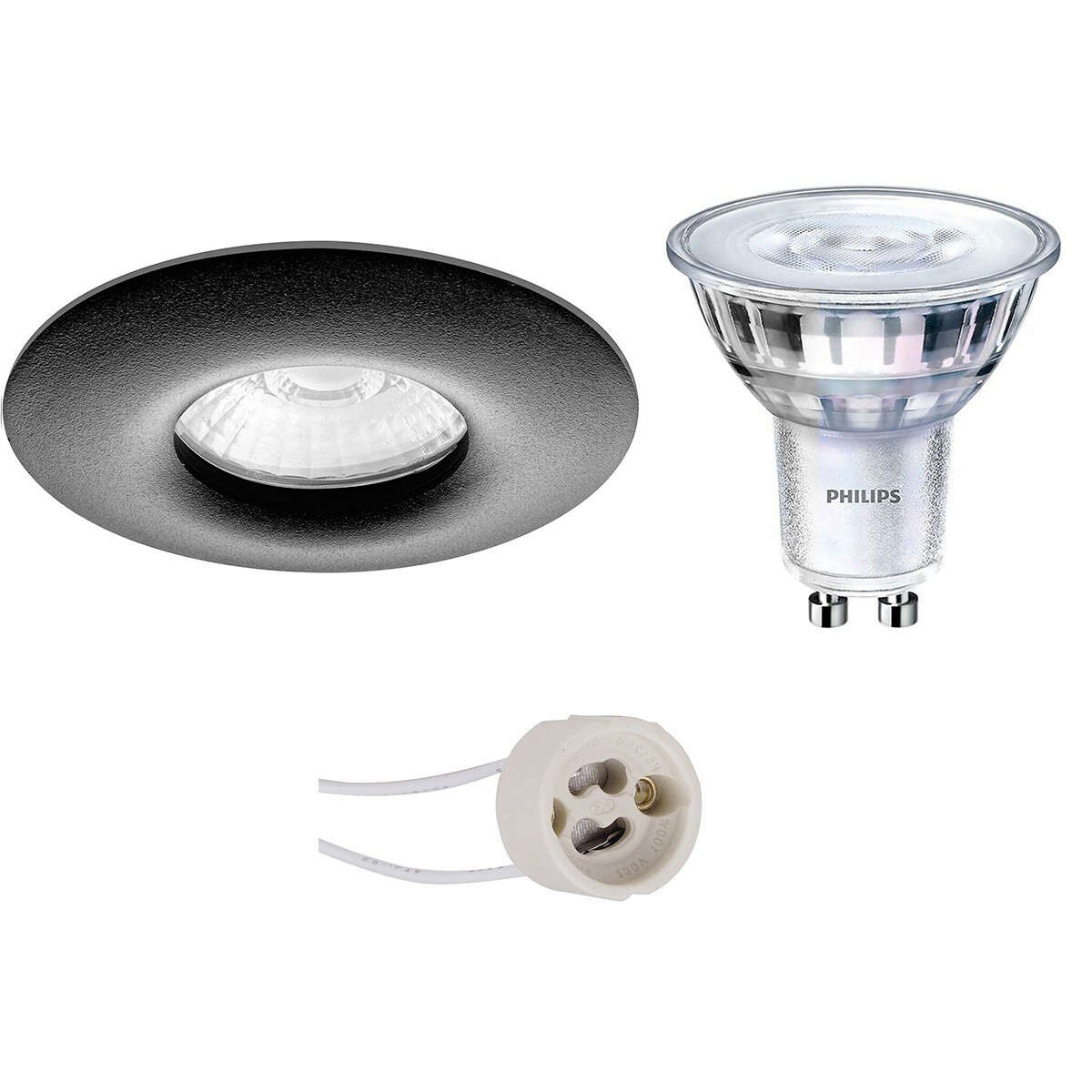 LED Spot Set - Pragmi Luno Pro - Waterdicht IP65 - GU10 Fitting - Inbouw Rond - Mat Zwart - Ø82mm - Philips - SceneSwitch 827 36D - 1.5W-5W - Warm Wit 2200K-2700K - Dimbaar