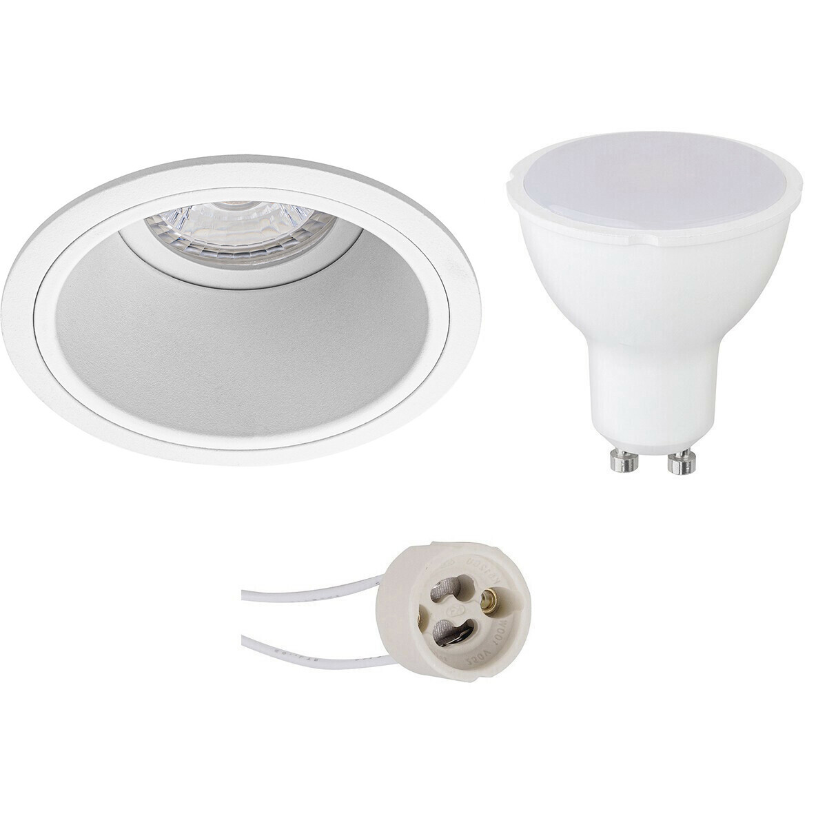 LED Spot Set - Pragmi Minko Pro - GU10 Fitting - Dimbaar - Inbouw Rond - Mat Wit - 6W - Helder/Koud Wit 6400K - Verdiept - Ø90mm