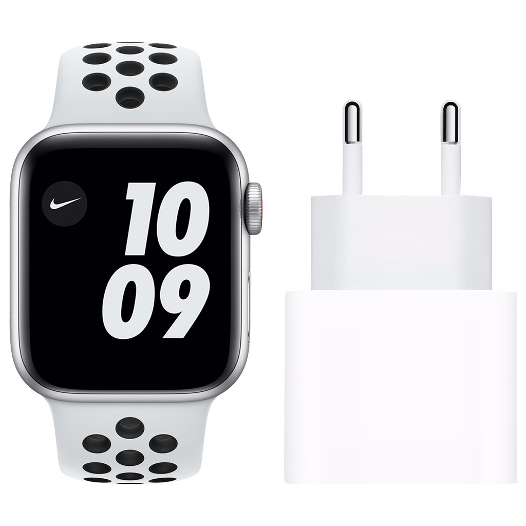 Apple Watch Nike SE 4G 40mm Zilver Aluminium Witte Sportband + Usb C Oplader 20W