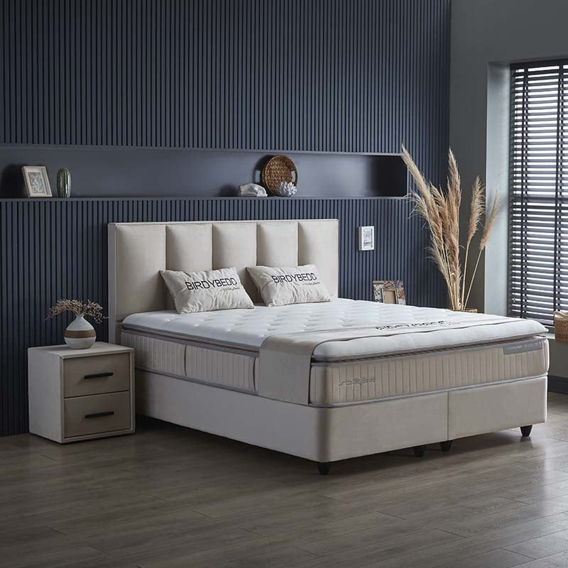 2-Persoons Boxspring met opbergruimte Birdybedd - Beige - Beige 160x200 cm - Pocketveringen - Inclusief Topper - Dekbed-Discounter.nl