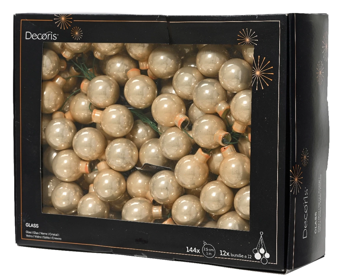 Decoris kerstballen op draad Glas 144st parel 2,5cm