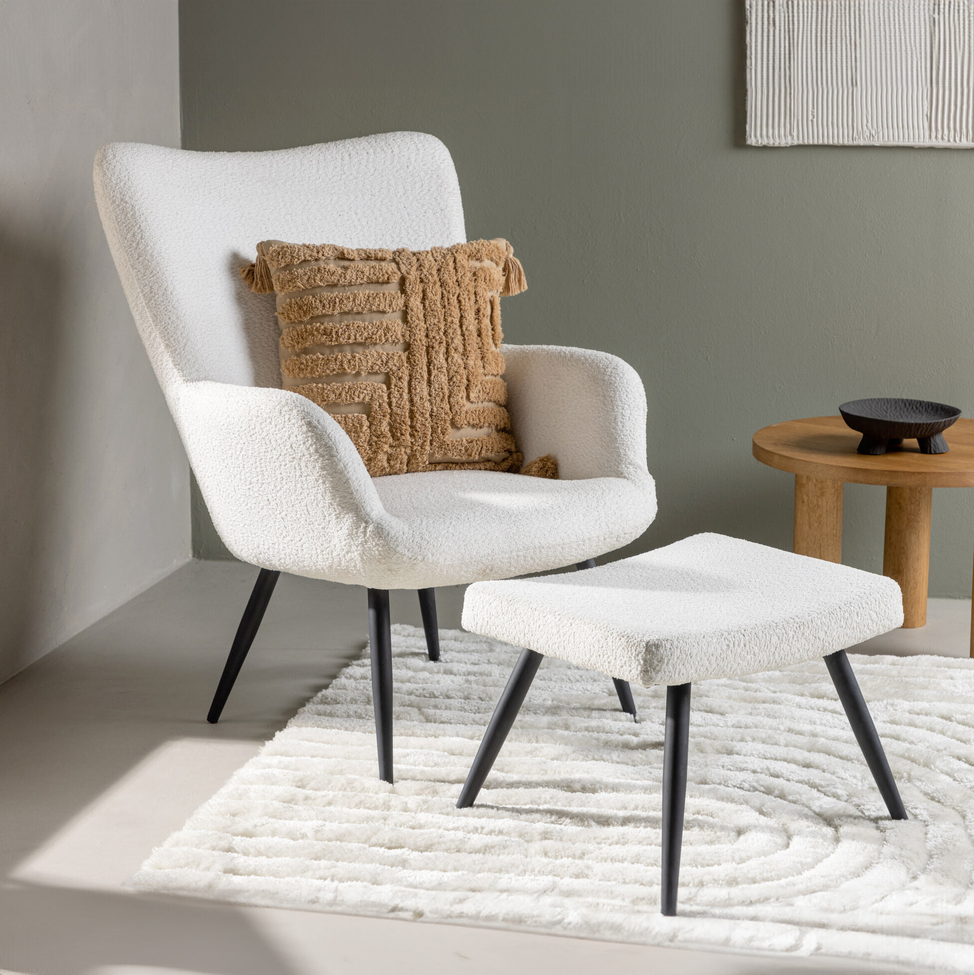 Nohr Fauteuil Shaguana Met voetenbank, Bouclé - Wit